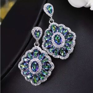 Elegant Silver Rainbow Mystic Topaz CZ Blue Purple Green Crystal Earrings